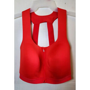 New All in Motion Women's Red Lightly Line Zip Front Sports Bra Size 34C